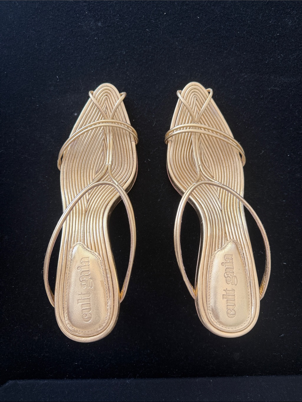 Cult Gaia Metallic Gold Strappy Mules